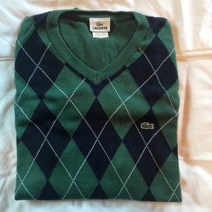 Lacoste Argyll Blue/Green V-Neck Sweater